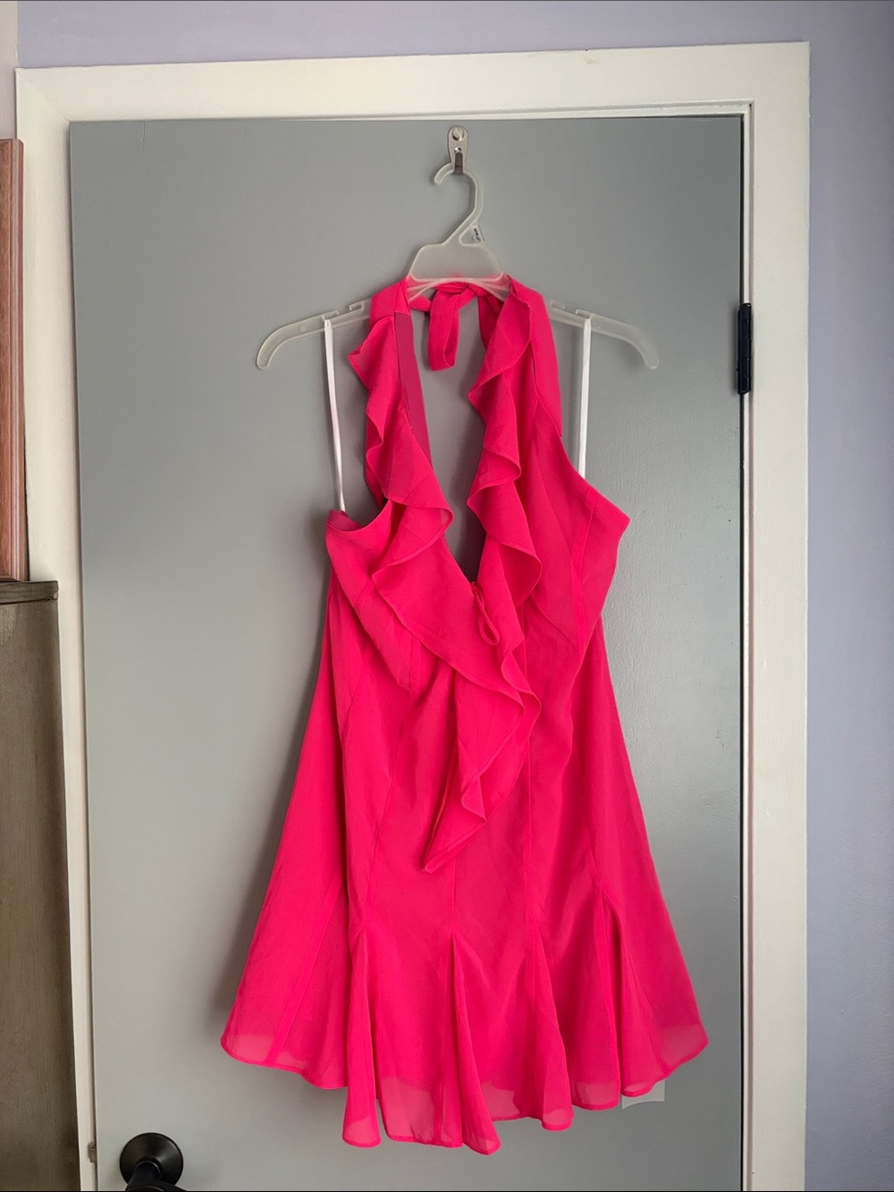 Hot Pink Ruffle Halter Mini Dress - Picture 3 of 8